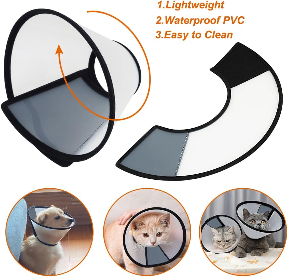 Vivifying Cat Cone, Adjustable Recovery Pet Cone, Three Sizes Lightweight Plastic Elizabethan Collar for Cats, Mini Dogs and Rabbits (Black)