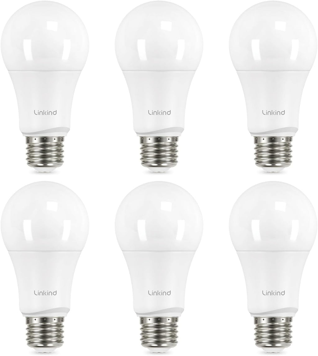Linkind A19 LED Light Bulbs Dimmable, 60W Equivalent, Energy Efficient 9W, 2700K, 800 Lumens, E26 Standard Base, Lighting for Bedroom Living Room Home Office, 6 Packs