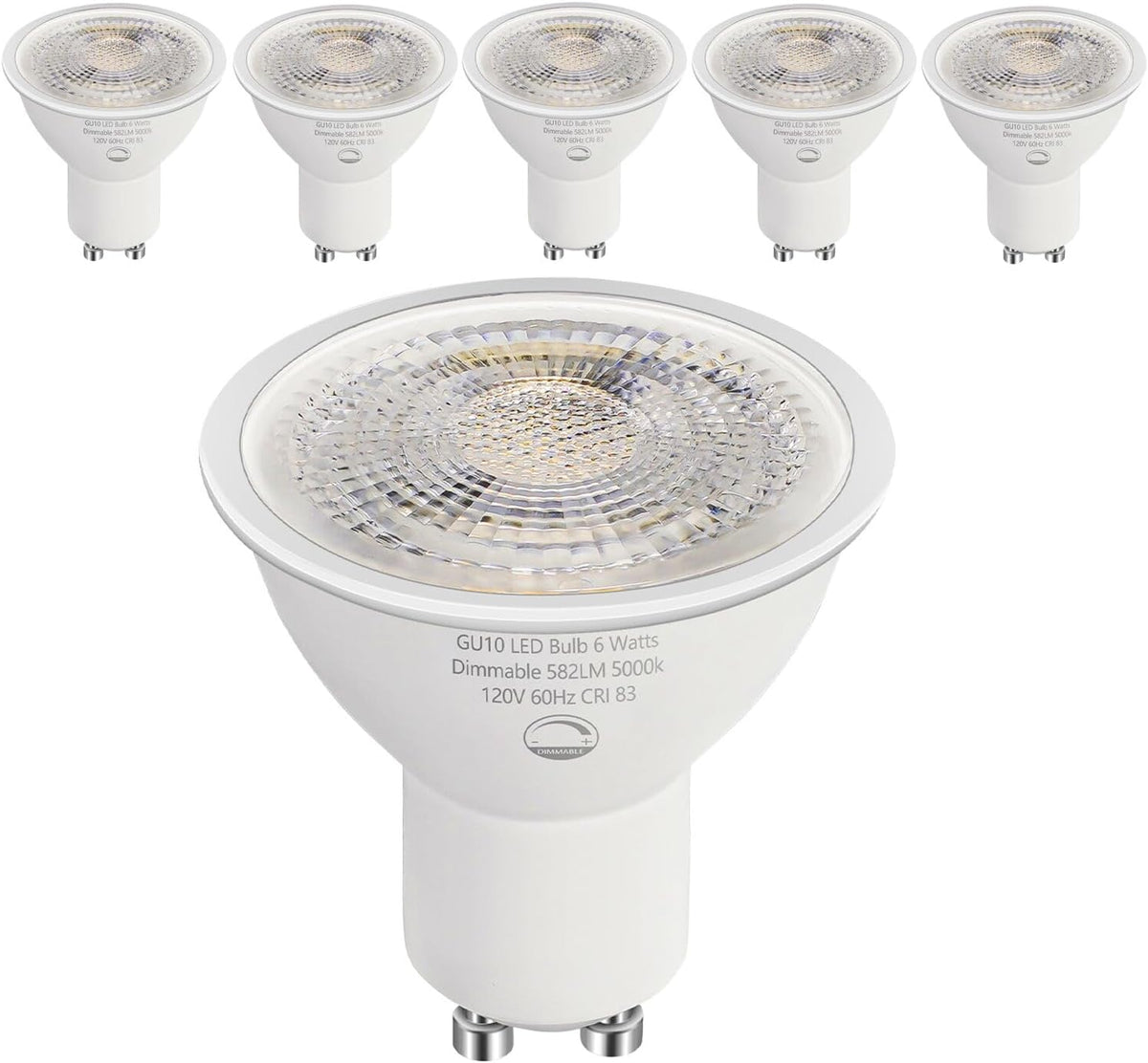 6-Pack GU10 LED Bulbs Dimmable,6W (50W Eq),3000K Soft White 582 LM
