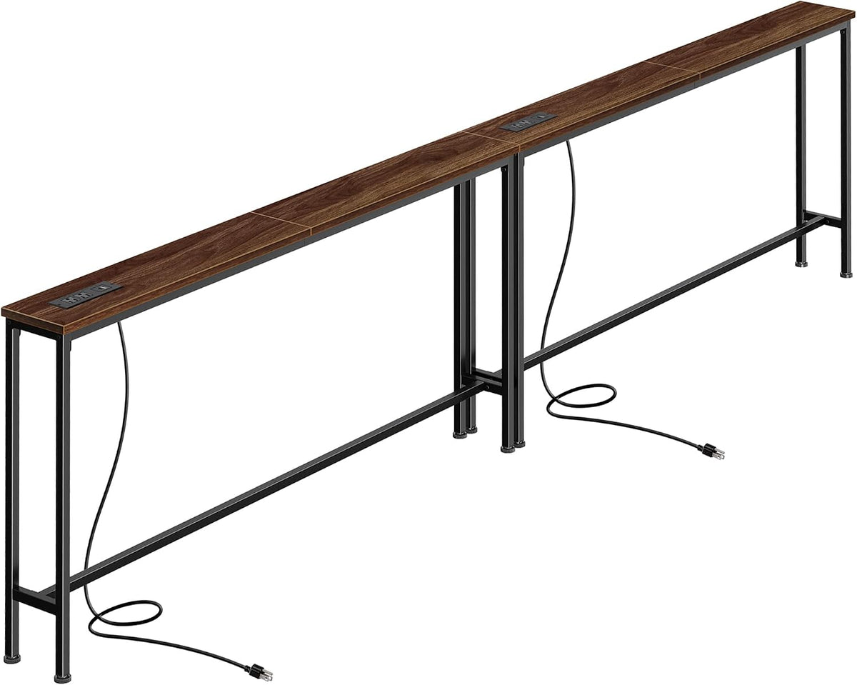 SUPERJARE 78.8 inch Narrow Behind Couch Table with 2 Charging Stations