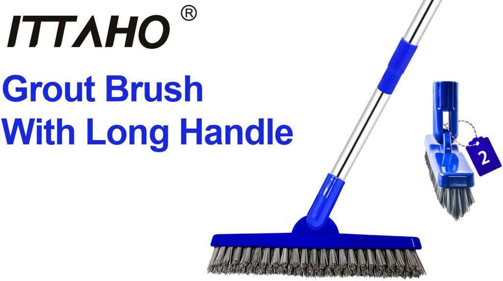 2 Pack Grout Brush with Long Handle, 56.5'' Swivel Grout Cleaning Brush,V-Shape Grout Scrub Brush, Extendable Handle Grout Cleaner Brush for Tile Floors，Bathroom,Baseboard,Shower,Corner