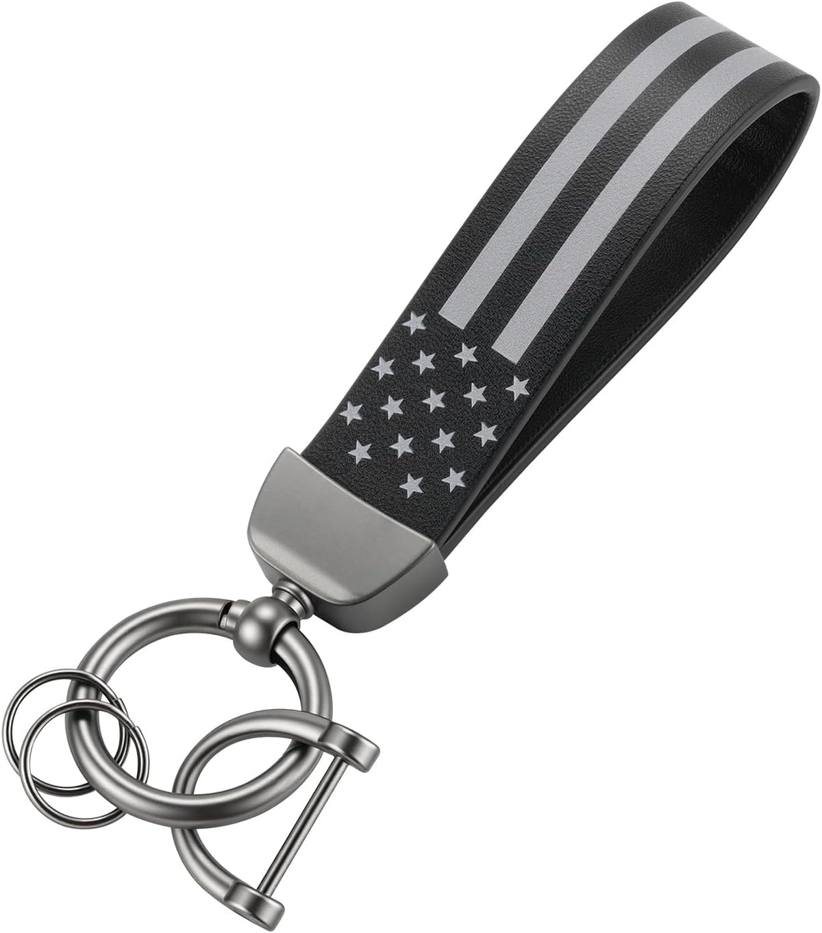JUSTTOP Leather Keychain, Carbon Fiber Car Key Chain with Anti-Lost D-Ring and 2 Key Ring, Keychain Wristlet, Car Accessories, Universal Keychain for Men and Women (Black)