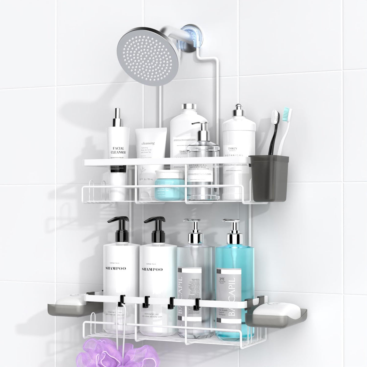 Hanging Shower Caddy Over Showerhead - Rustproof No Drill Shower Organizer