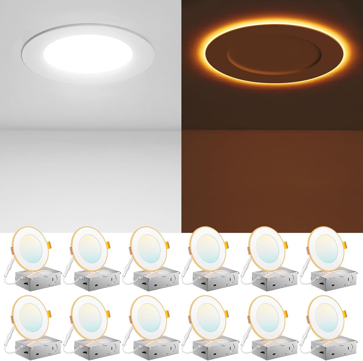 Amico 12 Pack 6 Inch LED Recessed Light with Night Light, 5CCT, 1100LM