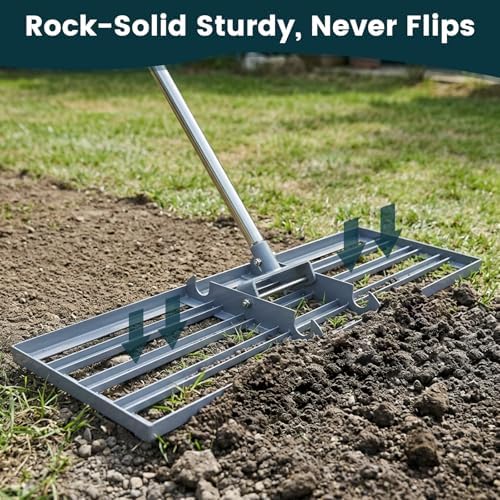 Lawn Leveling Rake 30x10 inch, (Professional-Grade) Lawn Leveler Tool with Stainless Steel Handle Rakes for Lawns Heavy Duty Landscape Rake for Backyard, Garden, Golf Course, Farm, Pasture
