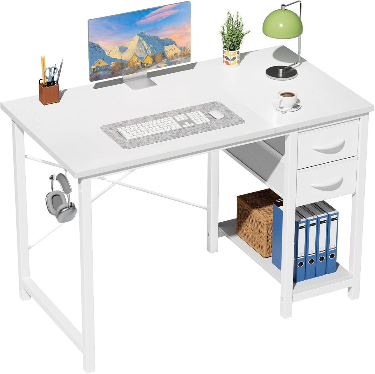 Sweetcrispy 40-Inch Computer Desk with Drawers, Office Desk, Brown