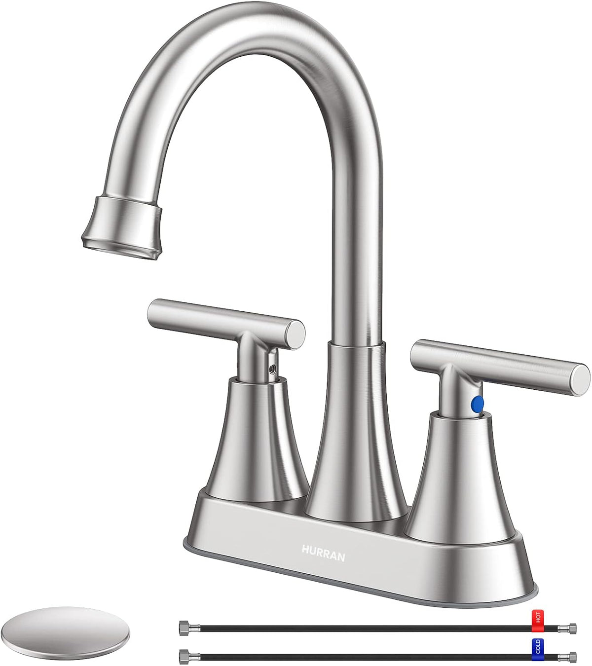 Matte Black Bathroom Faucet, Hurran 4 inch Centerset 2-Handle Lead-Free
