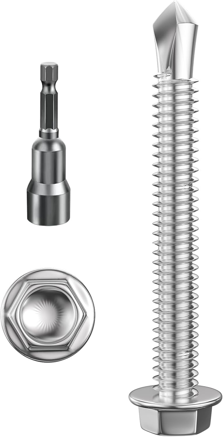Wensilon (300Pcs) #8×3/4" Hex Washer Head Self Drilling Screws, 410 Stainless Steel Metal SheetScrews，TEK Screws, Sheet Metal Self Tapping Screws