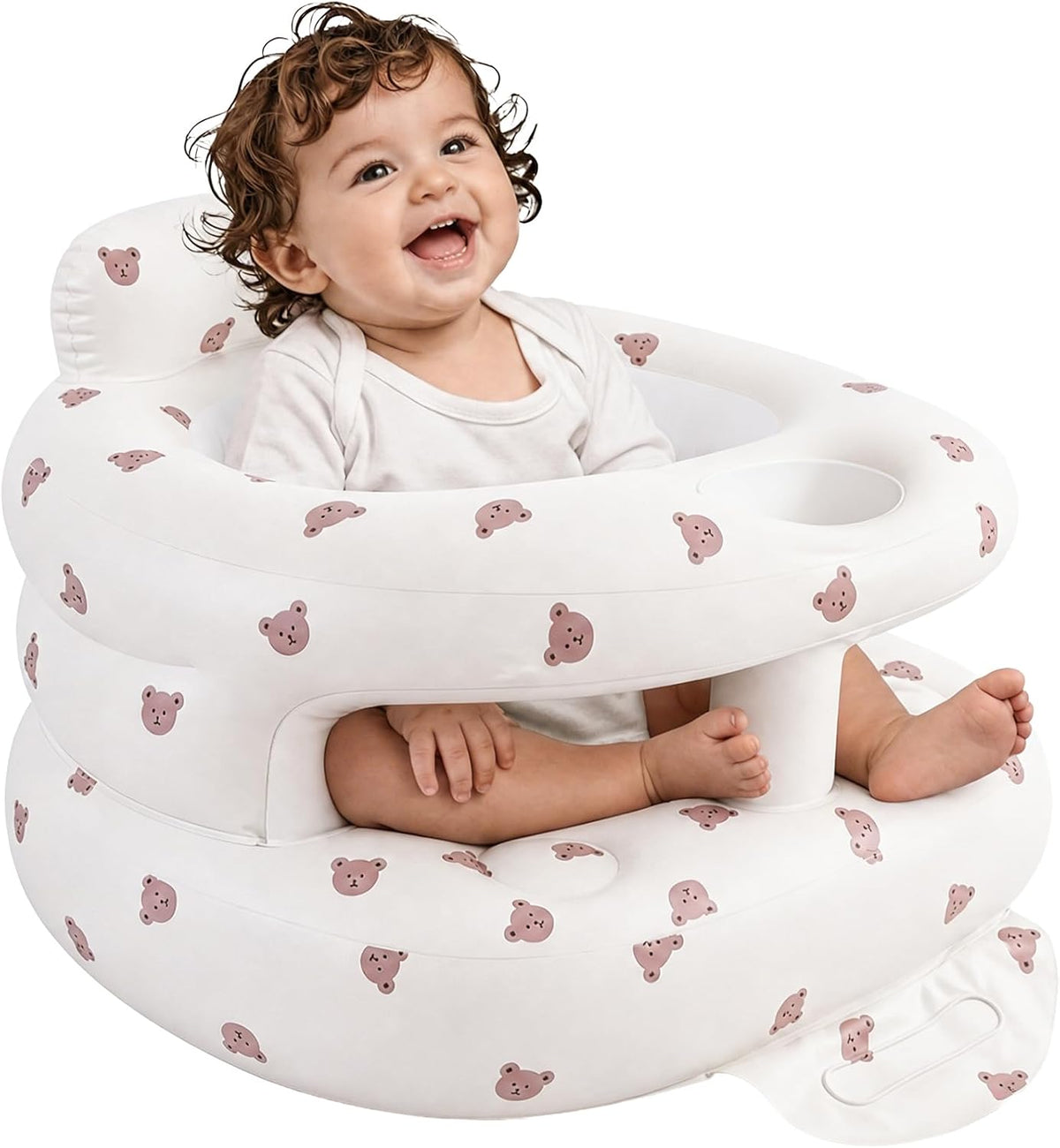 Inflatable Baby Seat with Built-in Pump and Back Support, Brown Bear