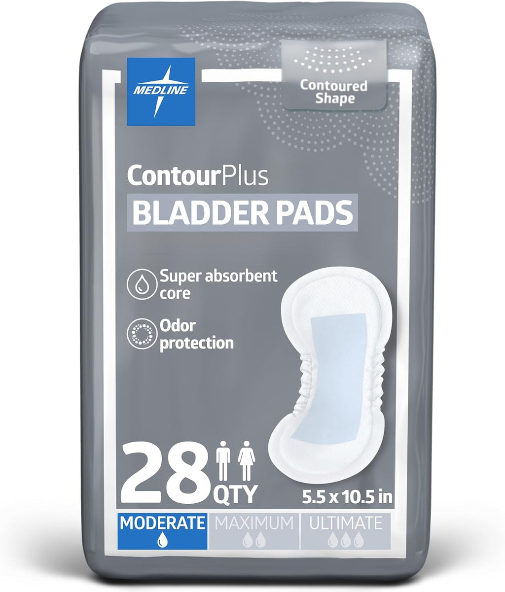 Medline ContourPlus Bladder Control Incontinence Pads, Moderate Absorbency, 5.5" x 10.5", 28 Count