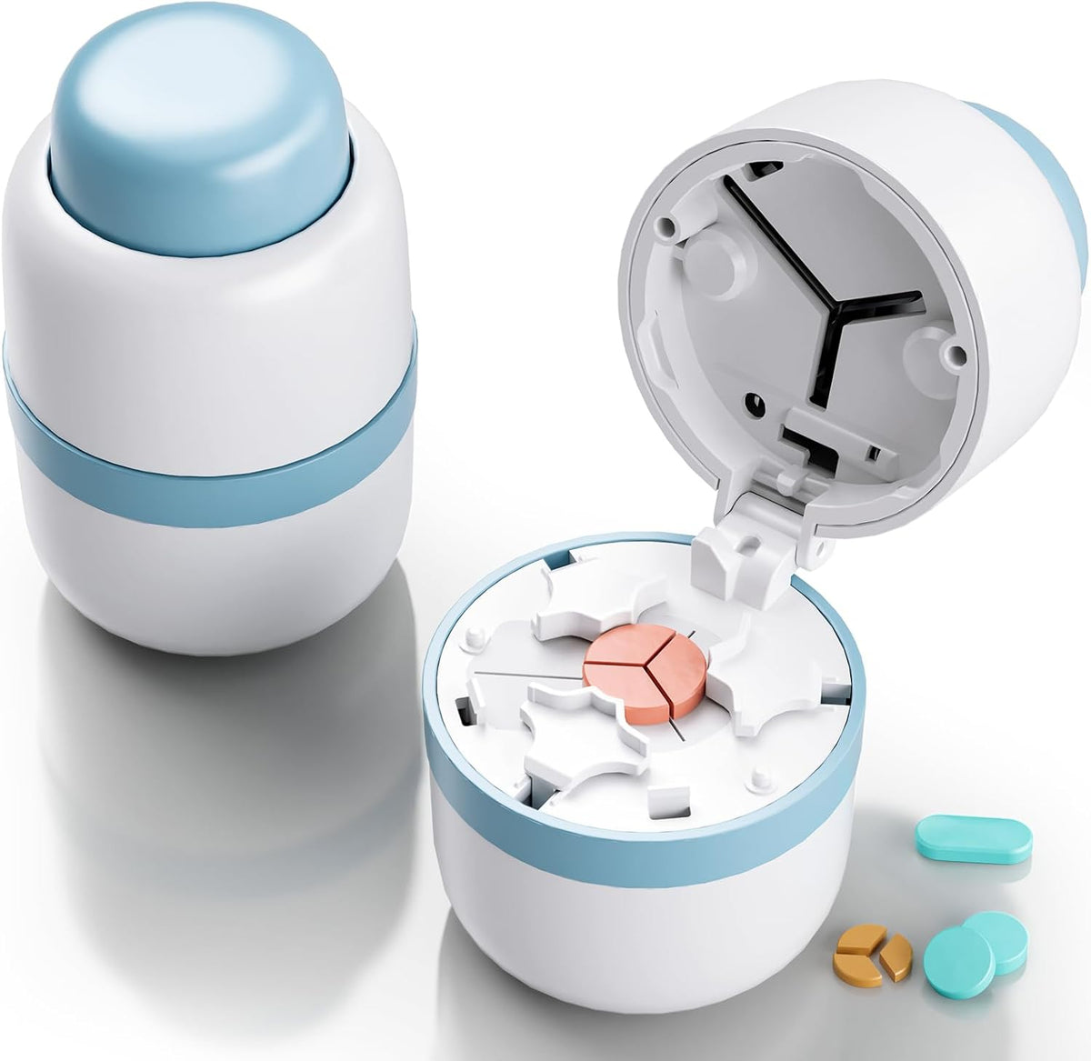 Pill Cutter 1/4 - Pill Splitter with Stainless Steel Blade for Cutting Small Pills or Large Pills in one Fourth, Suitable for Cuting Vitamins, Tablets (1-4 Blue)