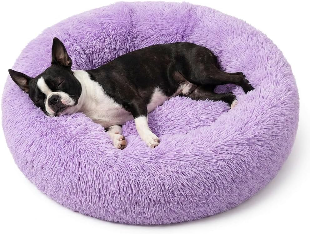 Small Calming Dogs Bed for Small Dogs Anti-Anxiety Machine Washable Fluffy Luxury Anti-Slip Waterproof Mute Base Warming Cozy Soft Pet Puppy Round Bed