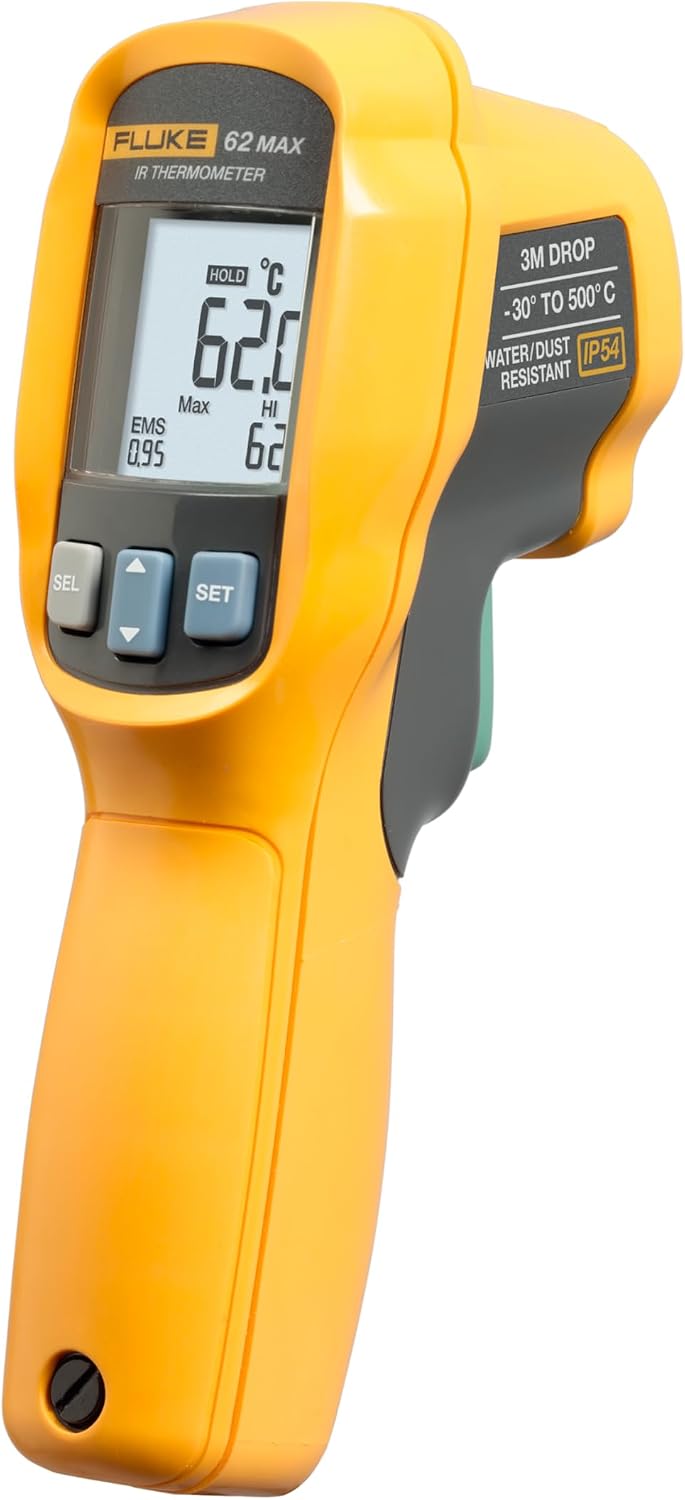 Fluke 62 Max Industrial Infrared Thermometer, -22 to +932 Degree F Range, Single Laser Targeting, 10:1 Distance to Spot Ratio, IP54 Rating, Includes 3 Year Warranty, (Not for Human Temp)