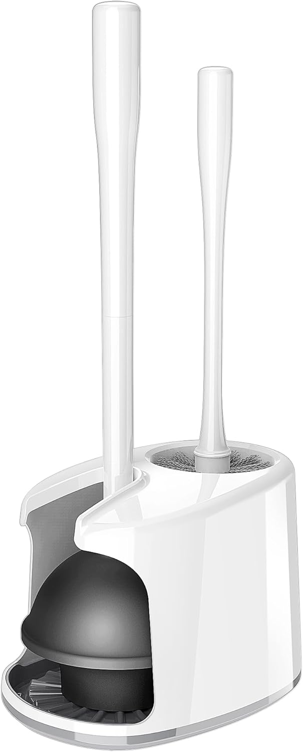 MR.SIGA Toilet Plunger and Brush with Holder for Toilet Cleaning, White