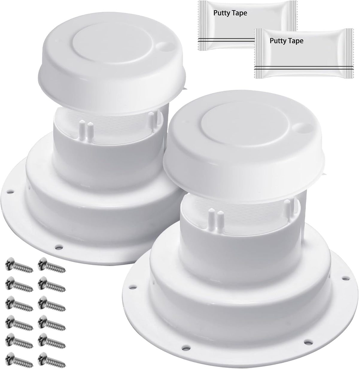 (2 Pack, White RV Roof Vent Cover Kits with Putty Tape and Screws