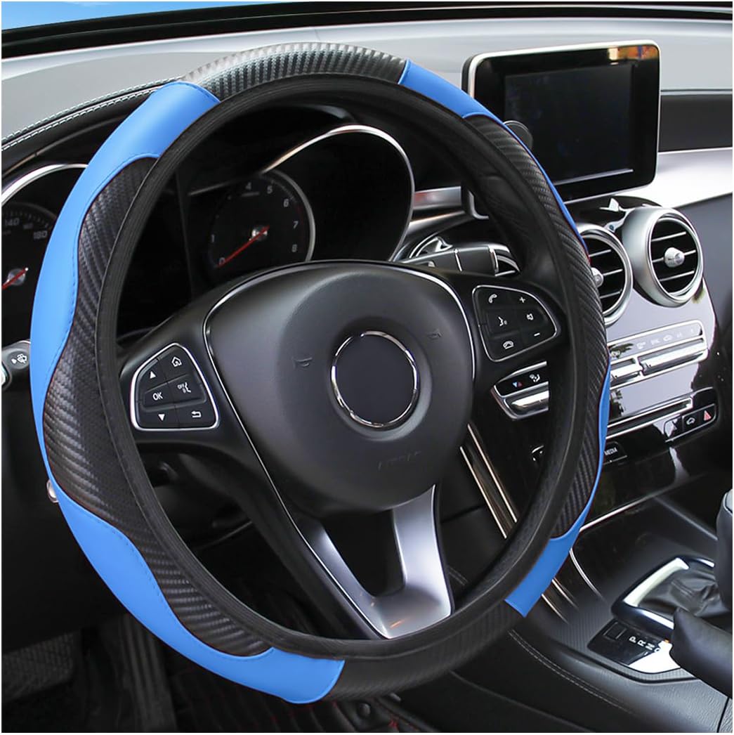 Osilly 15 Inch Carbon Fiber PU Leather Steering Wheel Cover, Red
