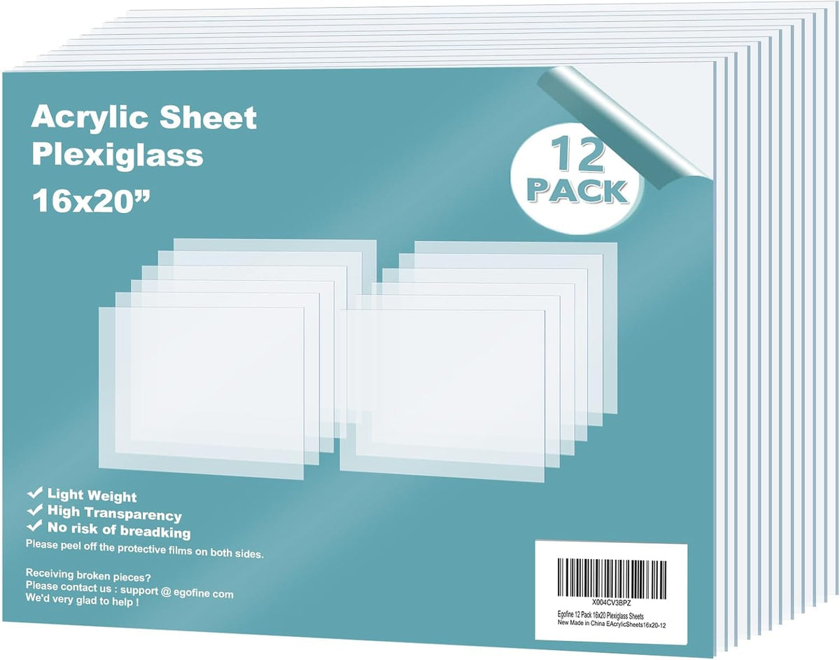 Egofine Plexiglass Sheets Acrylic Sheets 6 Pack of 8x10’’ 0.04 Thick Clear Plastic Cast Transparent Plexi Glass for Crafting Projects, Replacement Picture Frame Glass, DIY Display, Easy to Cut