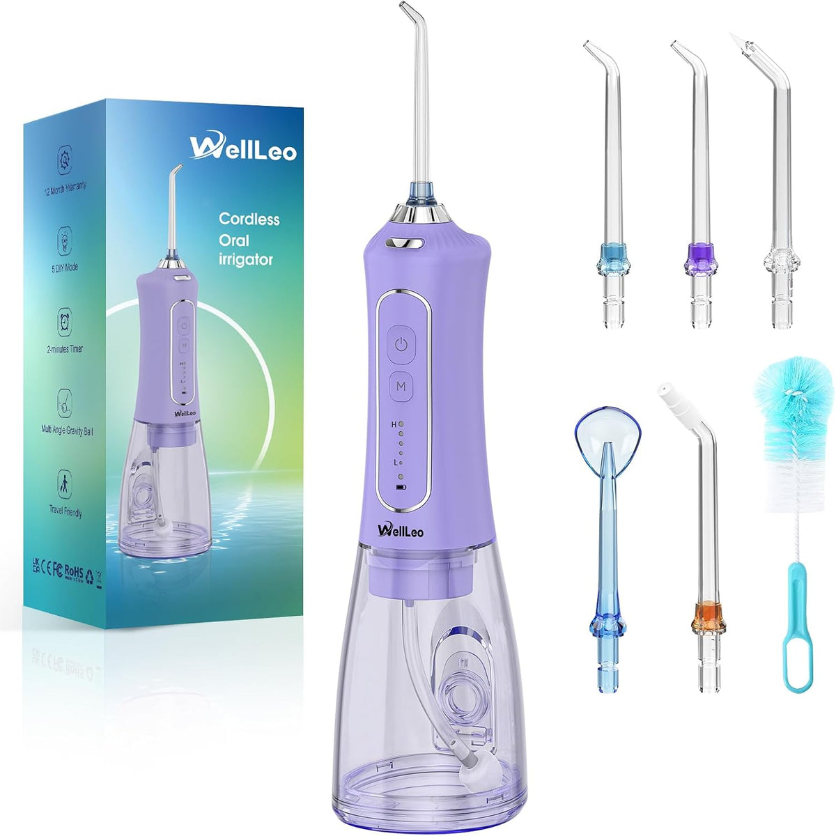 WellLeo Water Flossers for Teeth, 300ML Cordless Oral Irrigator Rechargeable Dental Flosser Picks with 5 Modes 5 Jet Tips,IPX7 Waterproof Teeth Cleaner for Braces Gum Care, Home Travel Use