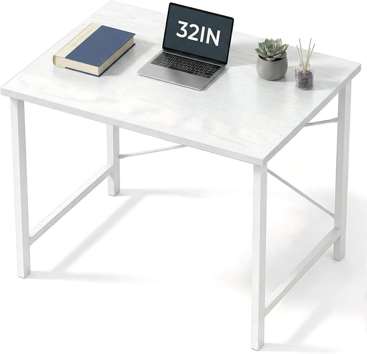 Sweetcrispy 32-Inch Small Computer Desk for Bedroom, Modern White