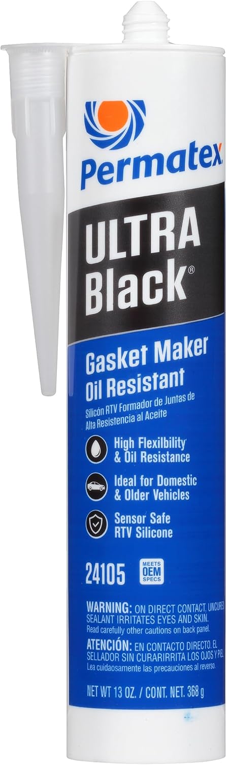 Permatex 82180 Ultra Black Maximum Oil Resistance RTV Silicone Gasket Maker, Sensor Safe and Non-Corrosive, for High Flex and Oil Resistant Applications 3 oz