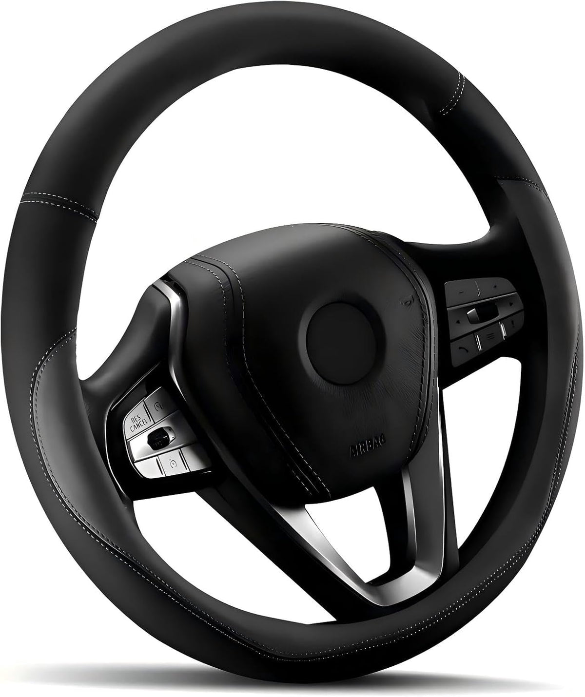 HOTOR Car Leather Steering Wheel Cover, Universal 14.5"-15",Black