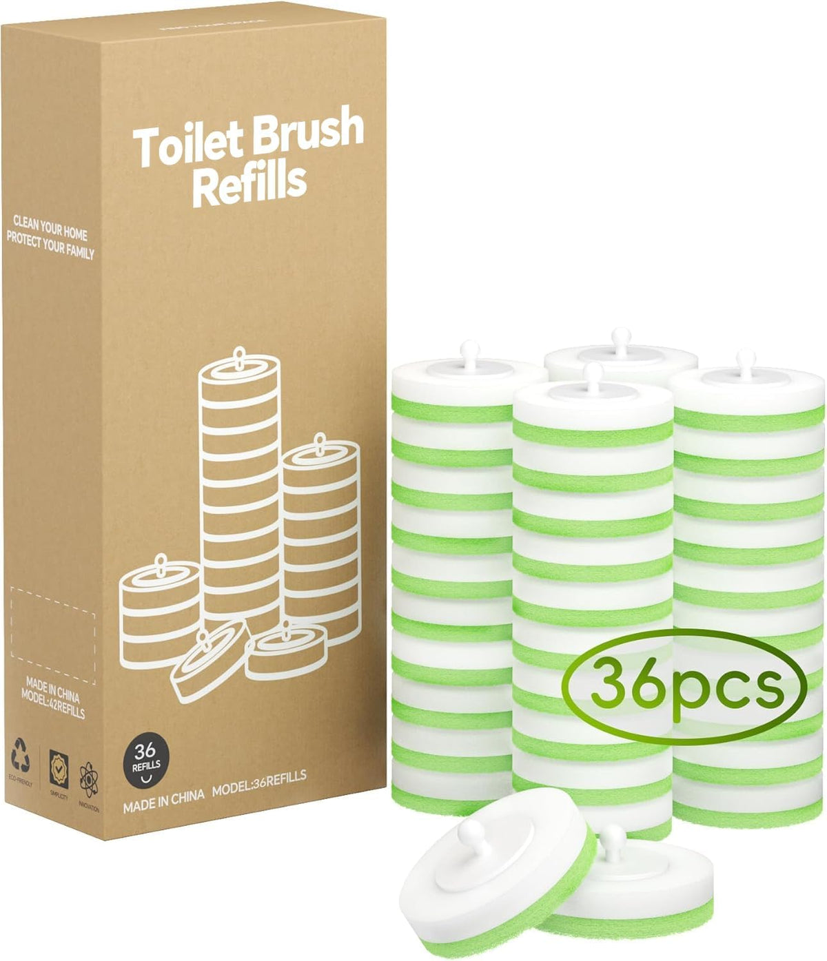 Wall Mounted Disposable Toilet Brush System with Holder, Toilet Bowl Cleaning Wand with Green Refills and One-Button Release, 1 Wand and Holder with 24 Green Refills