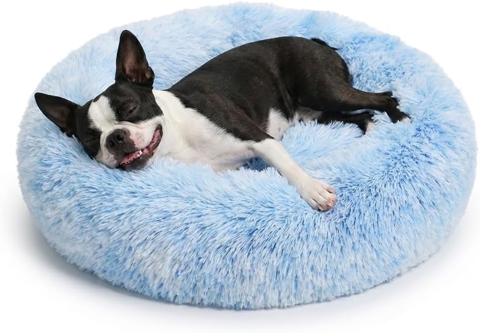 Small Calming Dogs Bed for Small Dogs Anti-Anxiety Machine Washable Fluffy Luxury Anti-Slip Waterproof Mute Base Warming Cozy Soft Pet Puppy Round Bed