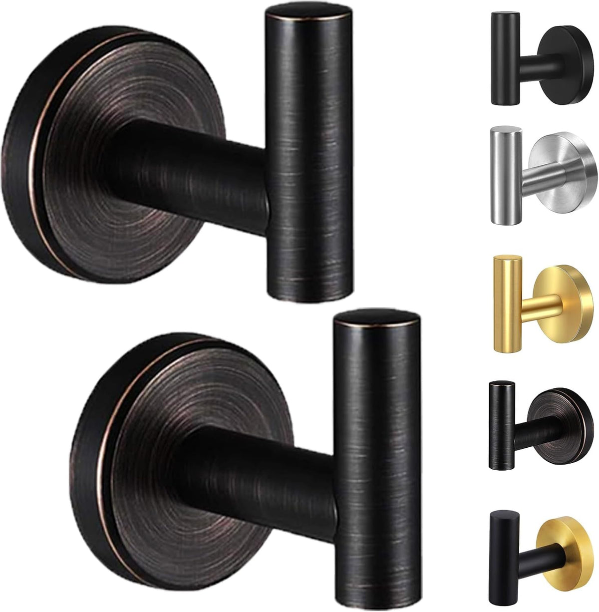 Kruodop Towel Hooks for Bathroom,2 Packs Wall Mount Towel Holder,Black Matte Wall Robe Hook,Stainless Steel Heavy Duty Door Hanger Towel Hook for Kitchen, Bedroom,Hotel,Pool,Coats(Drilling)