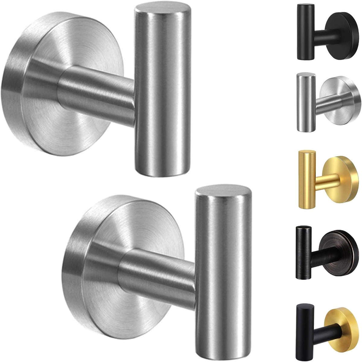 Kruodop Towel Hooks for Bathroom,2 Packs Wall Mount Towel Holder,Black Matte Wall Robe Hook,Stainless Steel Heavy Duty Door Hanger Towel Hook for Kitchen, Bedroom,Hotel,Pool,Coats(Drilling)