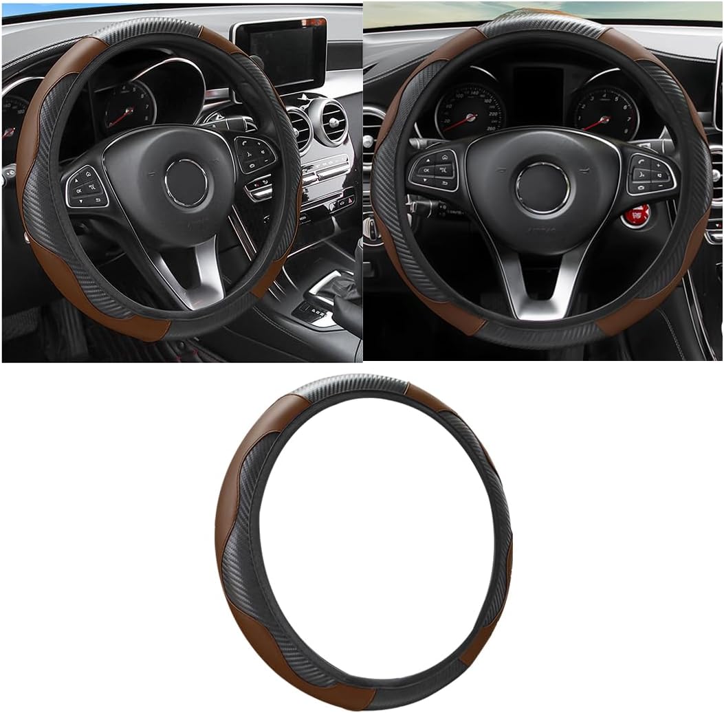 Osilly 15 Inch Carbon Fiber PU Leather Steering Wheel Cover, Red