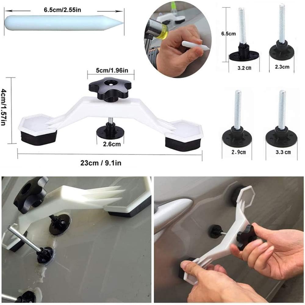 GLISTON 45pcs Paintless Dent Repair Tool Dent Puller Kit, Adjustable Width, Pops a Dent Car Dent Removal Kit, Golden Lifter, Bridge Puller& Glue Gun for Automobile Body Motorcycle Refrigerator