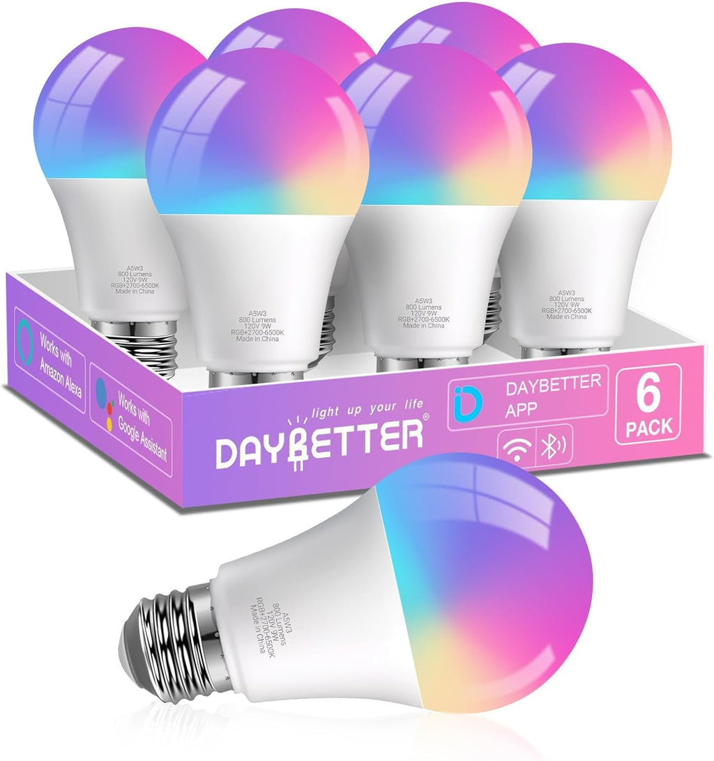 DAYBETTER A19 E26 Smart Light Bulbs,Compatible with Alexa & Google Home