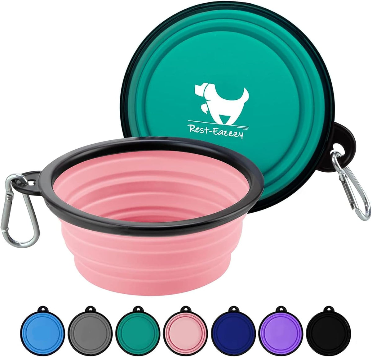 Rest-Eazzzy Collapsible Dog Bowls, 2 Pack Sturdy Portable Dog Water Bowls | Wear-Resistant TPE, Anti-Dust Foldable Travel Dog & Cat Bowls for Camping Walking Hiking with Carabiners