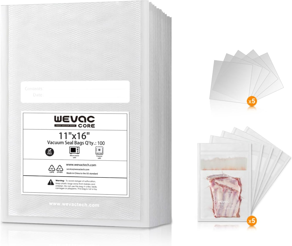 Wevac Vacuum Sealer Bags 6"x10", 200 Pint Bags, Fits Food Saver Sealers