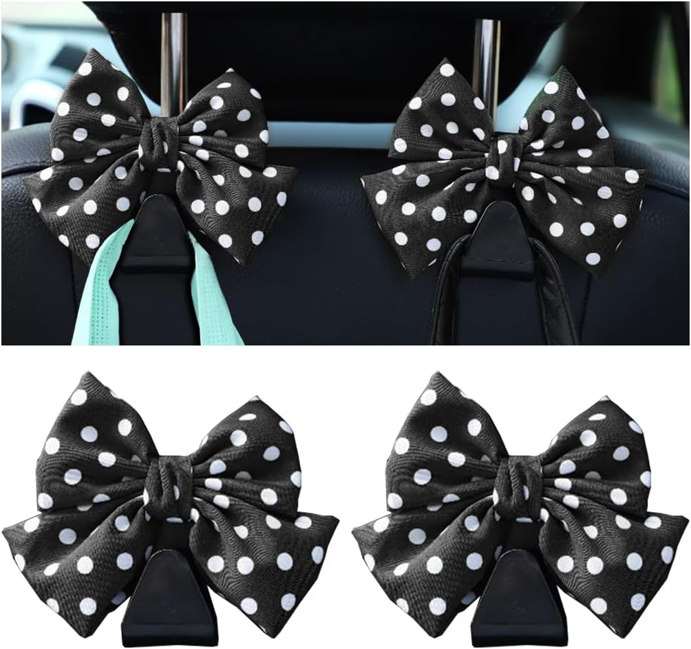 Mandark 2PCS Bow Car Headrest Hooks for Bags, Black Line