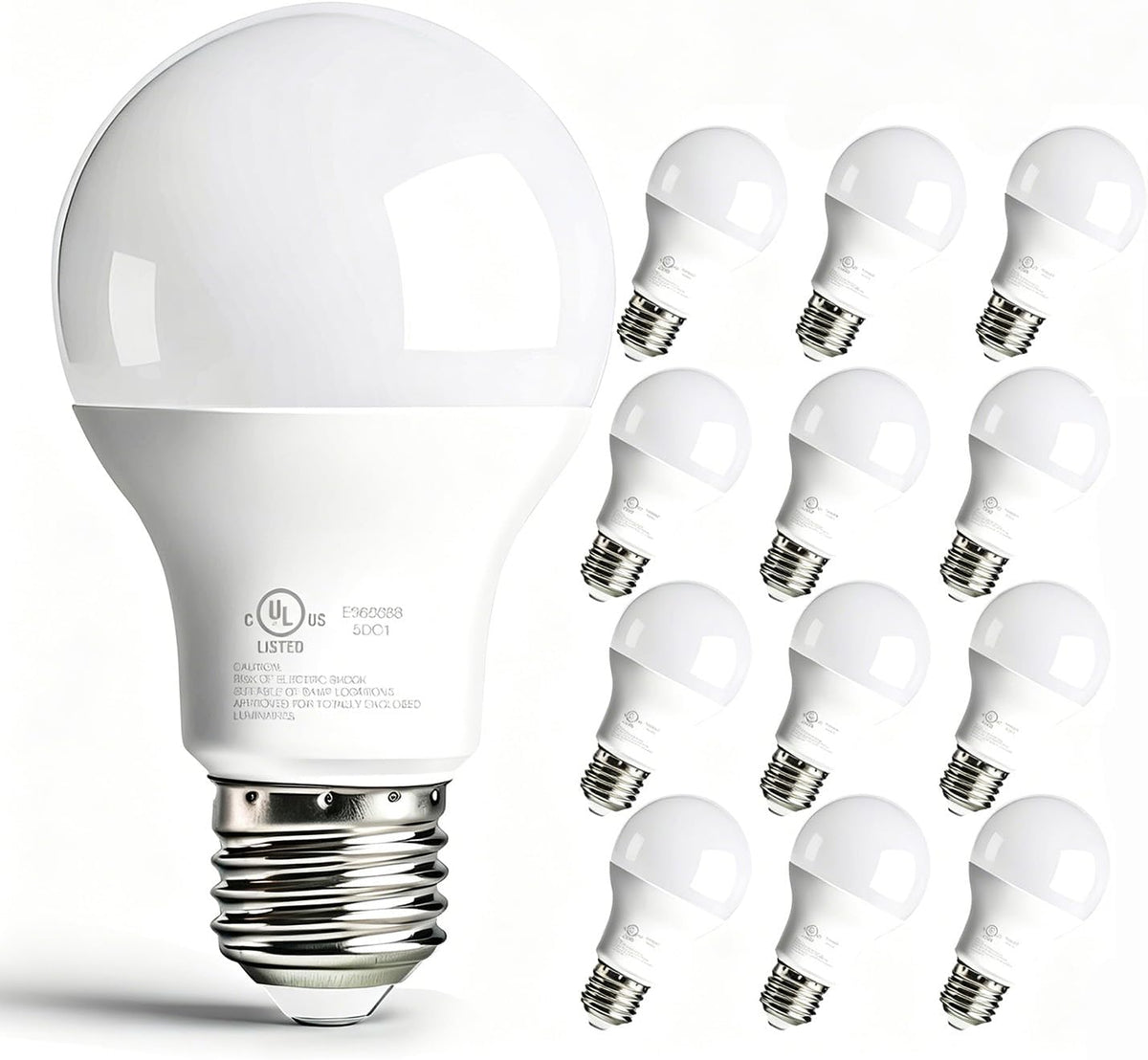 dalattin 24 Pack LED Bulbs Daylight White 5000K, 60 Watt Equivalent A19 Standard Bulbs, E26 Base, 800 LM, Efficient 9W Energy Saving, Non-Dimmable, 80+ CRI, 120V, UL Listed, for Living Room, Office