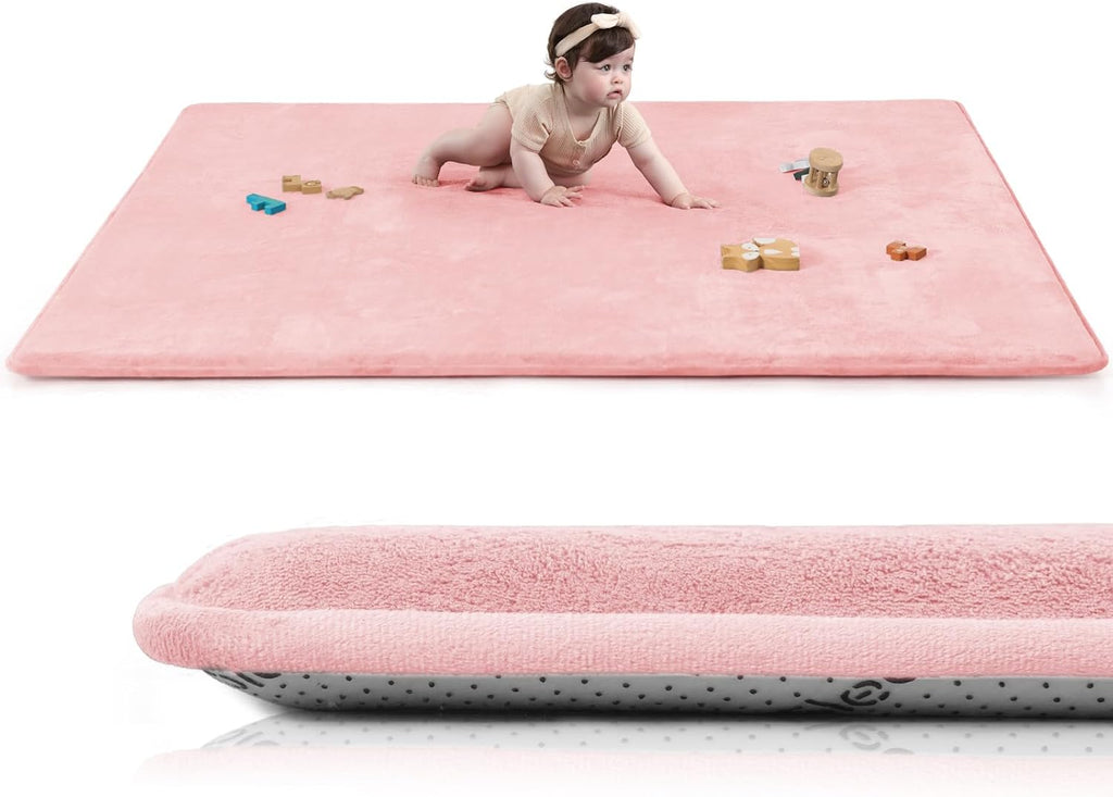 Huloo Sleep Baby Play Mat for Floor,1.3" Thick Elasti-Foam 50"×50" Playpen Mat for Tummy Time,Non-Toxic Certified Water Repellent Soft Coral Velvet for Toddler,Infant,Kids,Non-Slip Backing Safe for Crawling(Dark Grey)