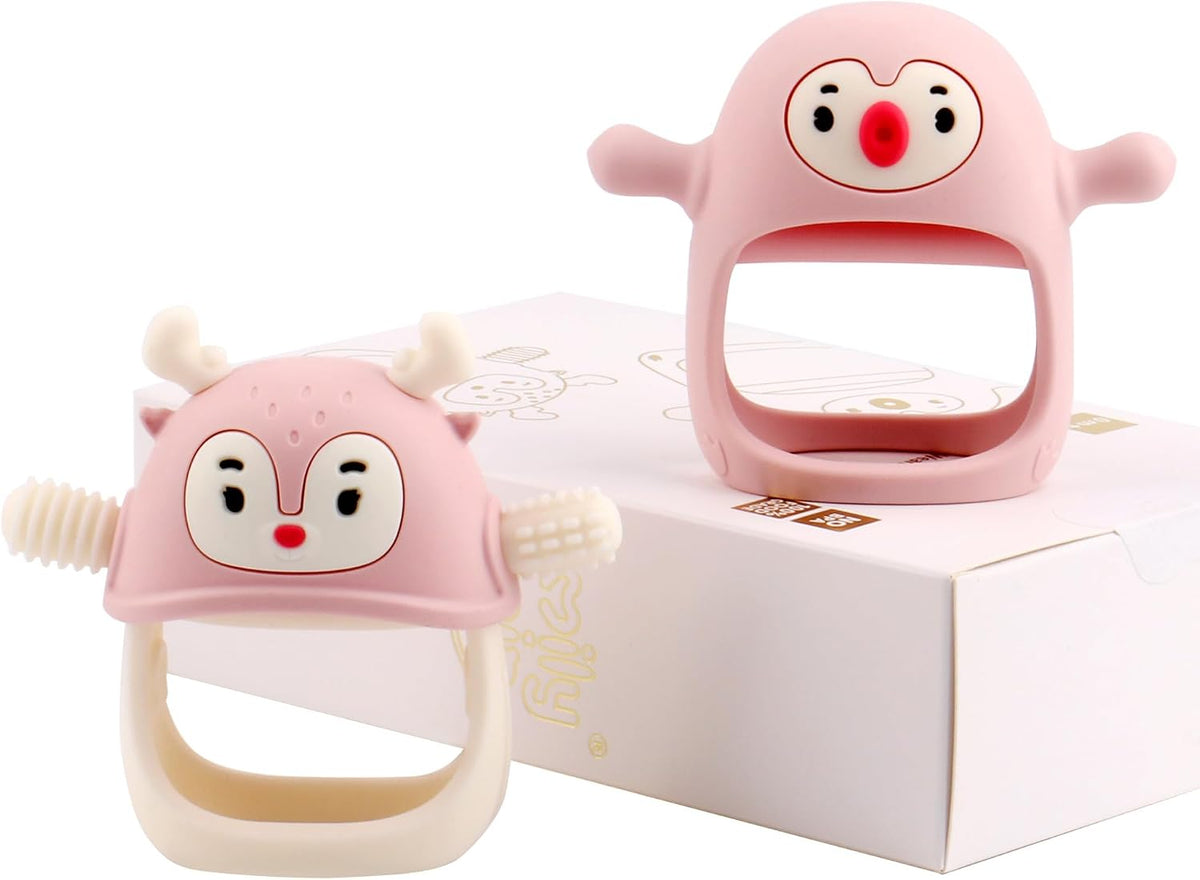 Smily Mia Baby Teething Toys for 0-6Months, Penguin Teethers for Babies 3-6Months | Hand Teether for 0-6M |Teething Mittens for Teething Relief, Baby Pacifier |New Born Essentials, 2Pack