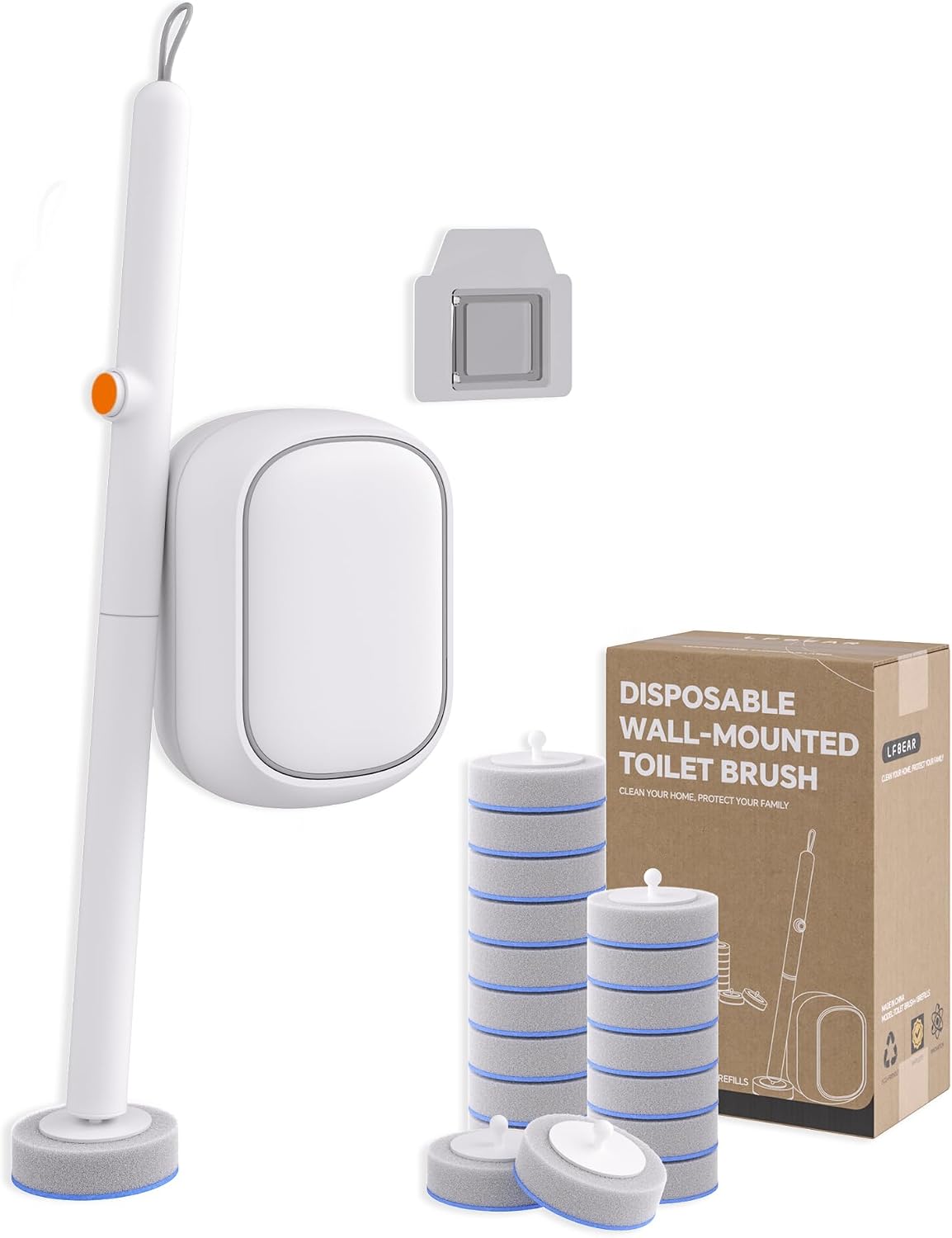 Disposable Toilet Cleaning System - Toilet Brush Kit with 36 High-Performance Refills, Wall Mounted Toilet Brush and Holder for Deep Cleaning Bathroom (Toilet Brush+18 Refills)