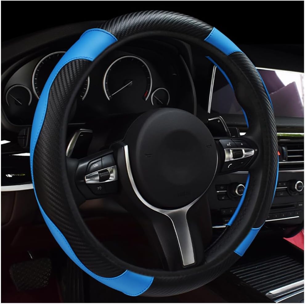 povtii Car Steering Wheel Cover, 15 Inch Leather Breathable Auto Steering Wheel Protector, Comfortable Non-Slip Vehicle Steering Wheel Covers, Universal Interior Car Accessories (Black+Pink)
