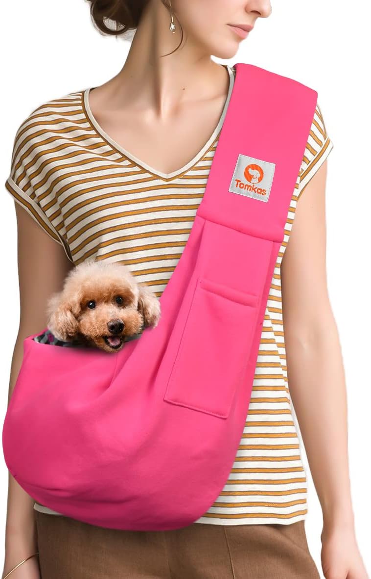 Tomkas Small Dog Sling Carrier - Classic Pocket & Classic Strap - Wrap Carrier - for 3-10 lbs Pets(Black)