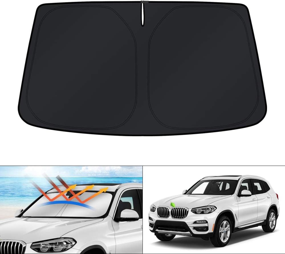 KUST Windshield Sun Shade for 2017-2026 Tesla Model Y/Model 3 Sunshade Accessories (Fit 2025-2026 Model Y Juniper / 2024 Model 3 Highland) Upgraded Foldable Sunshade, Blocks UV Rays Keep Car Cool