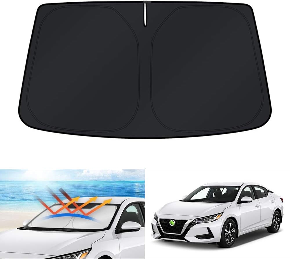 KUST Windshield Sun Shade for 2017-2026 Tesla Model Y/Model 3 Sunshade Accessories (Fit 2025-2026 Model Y Juniper / 2024 Model 3 Highland) Upgraded Foldable Sunshade, Blocks UV Rays Keep Car Cool