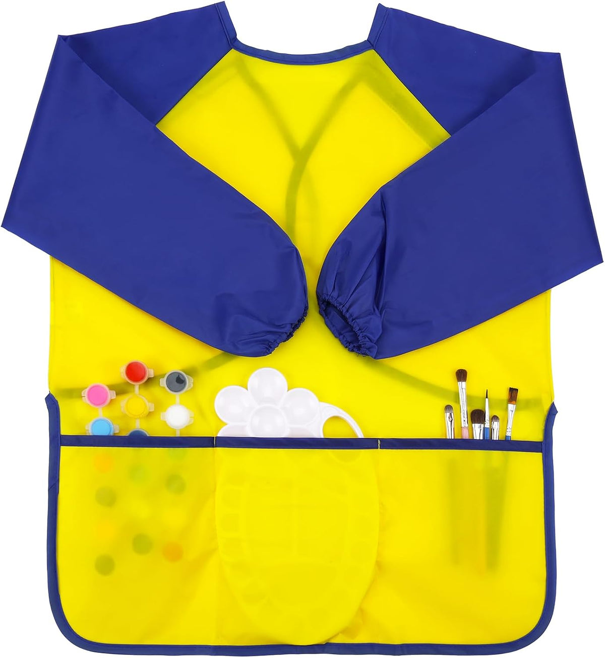 Zkptops 2 Pack Kids Art Smock Colorful Waterproof Children Art Aprons Artist Painting Aprons with Long Sleeve 3 Roomy Pockets for Age 3-7 Years,Yellow and Blue