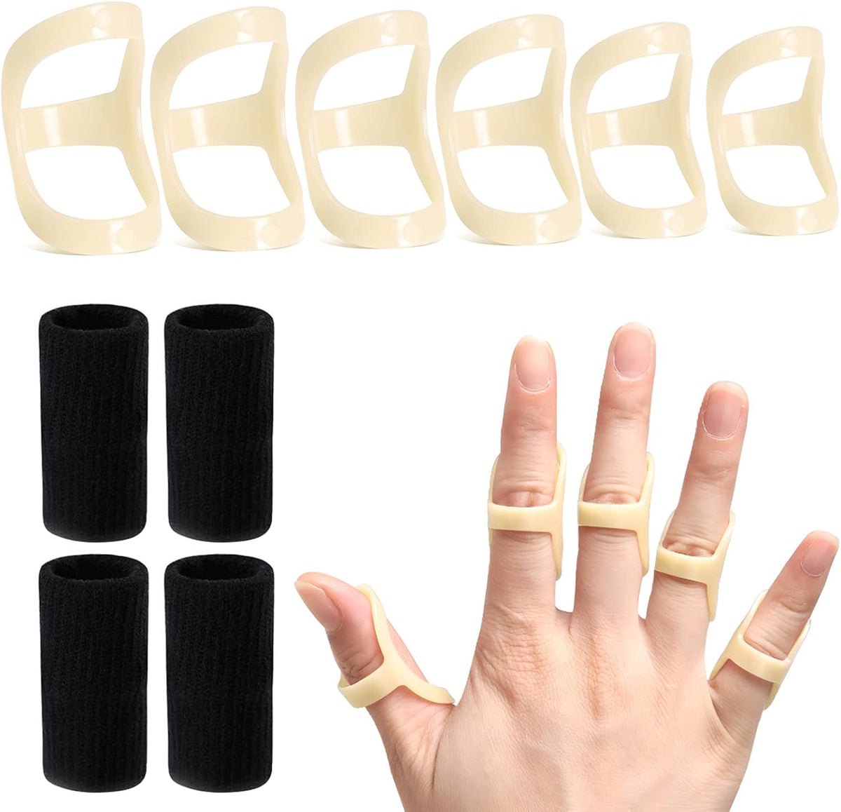 RonJea 10Pcs Clear Oval Finger Splints & Sleeves Kit (Size 4,5,6,7,8,9)