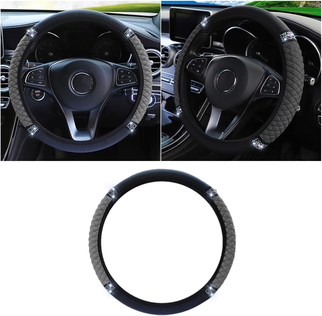 JOYCOURT 15 Inch Bling Soft Leather Car Steering Wheel Cover, Pink
