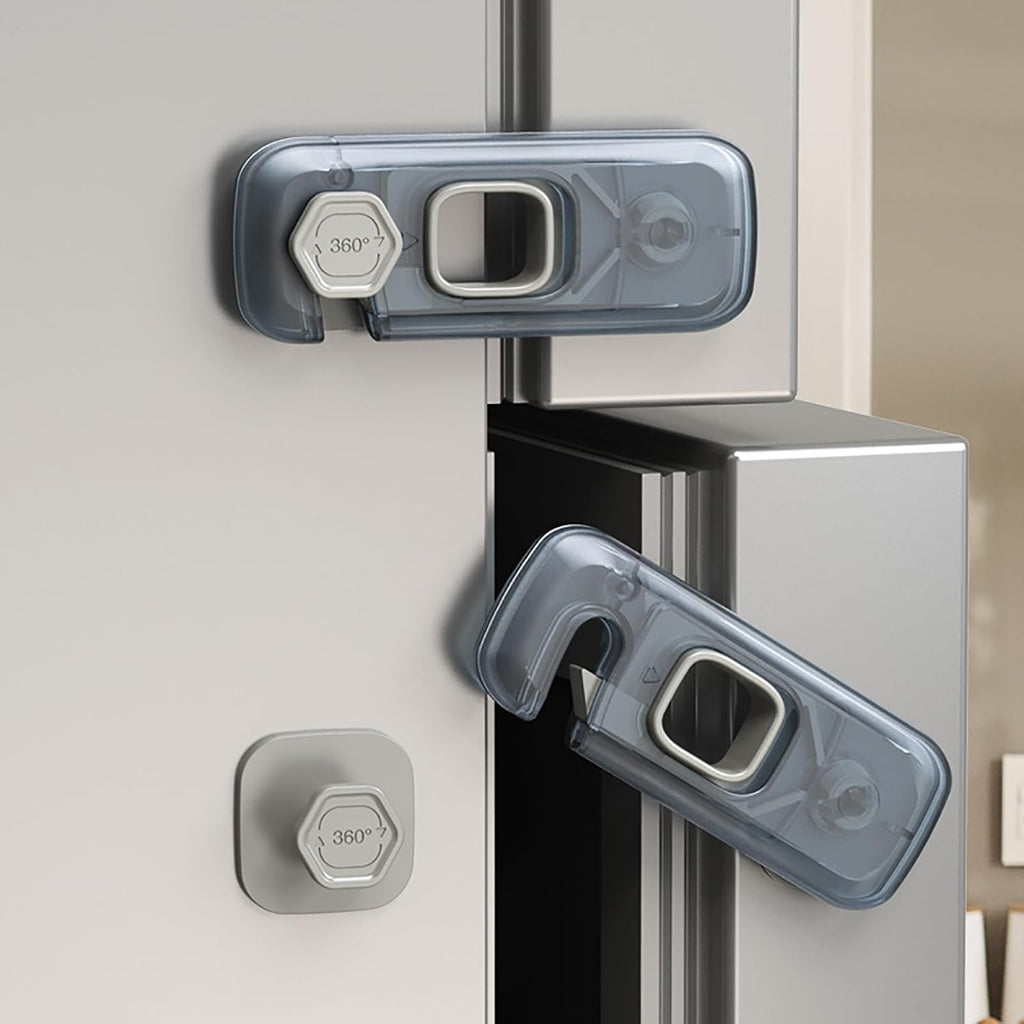 5 Pack Child Proof Refrigerator Lock, QYESWHSR Fridge Locks for Kids with Sticky Adhesive Pads, Child Safety Locks for Doors, RV Refrigerator, Oven Lock Child Safety Baby Cabinet Locks - Grey Updated