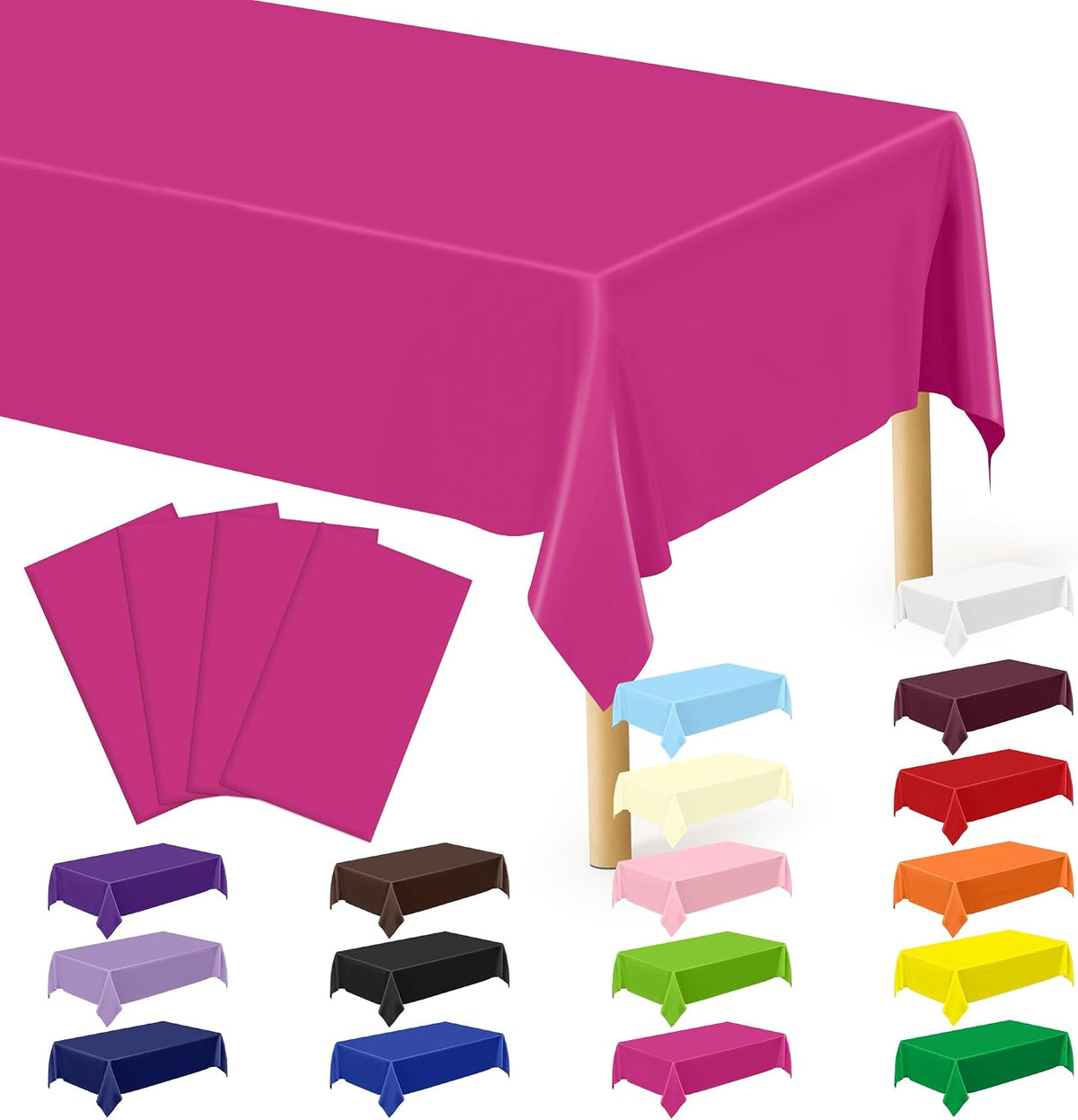 4Pack Black and Gold Tablecloths for Events, 54" x 108" Plastic Table Cloth Disposable for Rectangle Tables, Waterproof Table Cloth Cover for New Years Eve Decorations Holiday Birthday Wedding Dining