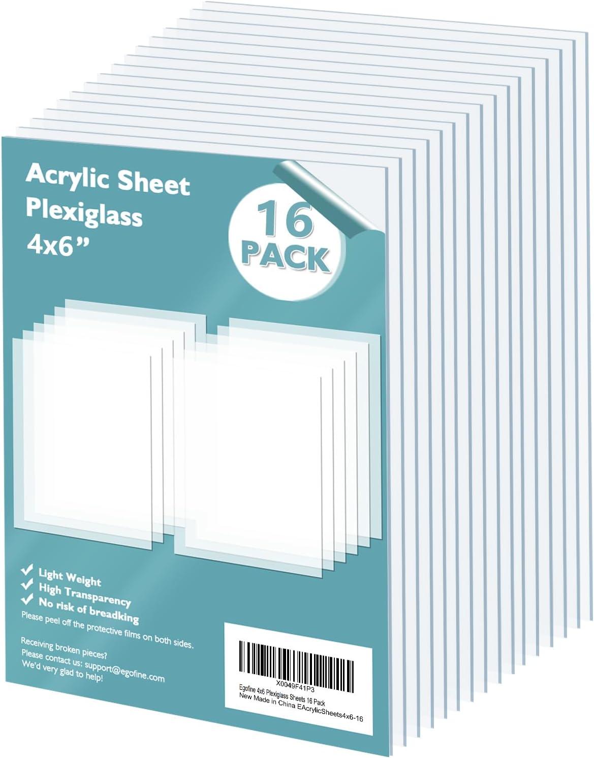Egofine Plexiglass Sheets Acrylic Sheets 6 Pack of 8x10’’ 0.04 Thick Clear Plastic Cast Transparent Plexi Glass for Crafting Projects, Replacement Picture Frame Glass, DIY Display, Easy to Cut