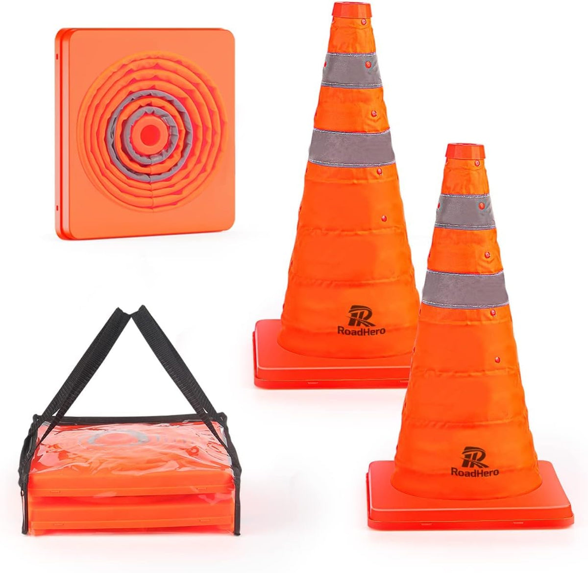 RoadHero 28 Inch 4 Pack Collapsible Traffic Safety Cones with Bag, Orange